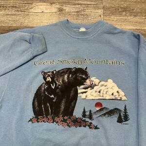 Vintage 90s Hanes Black Bears Great Smoky Mountain Blue Men XL Fleece Sweatshirt